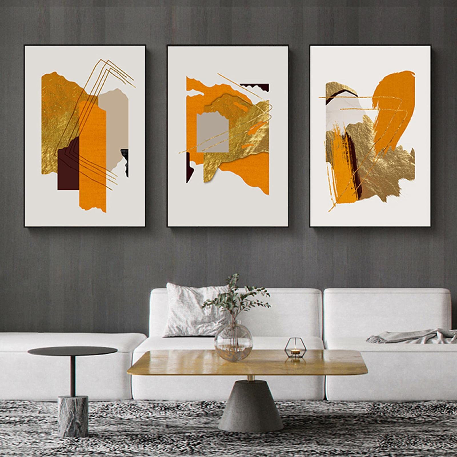 Amazon.co.jp: モダンなオレンジとゴールデンの幾何学的なキャンバスの